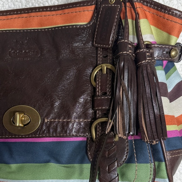Coach Legacy Stripe Varsity Tote Bag Multicolor Canvas & Brown Leather –  12613 - Picture 3 of 16